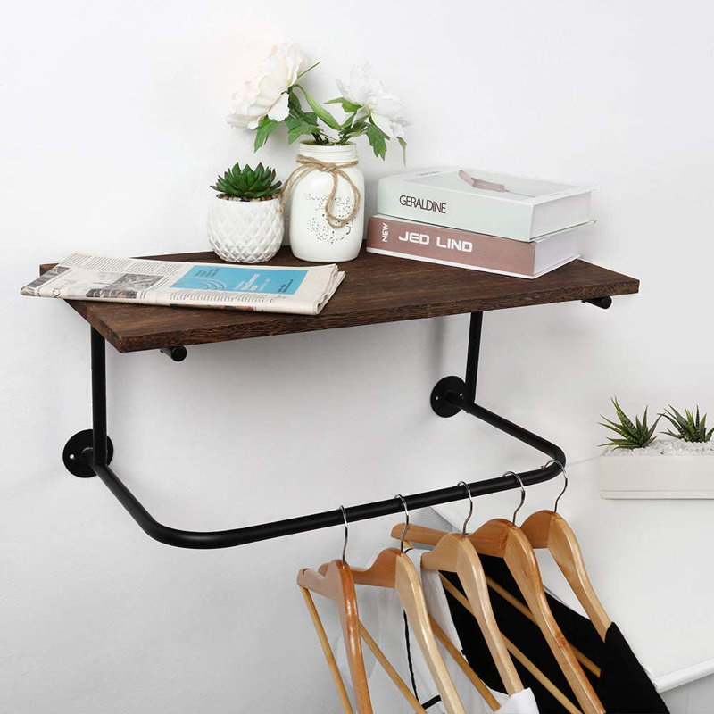 Bracket Shelf with Towel Bar, Brown
