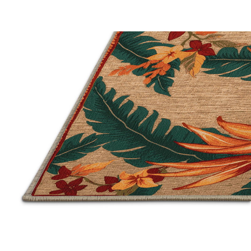  Washable Heliconia Hawaiian Area Rug, Rond 5 pi