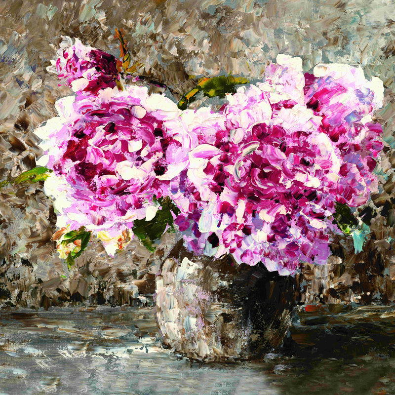 " Painterly Magenta Flowers " Painting Print, 20" H x 20" W  