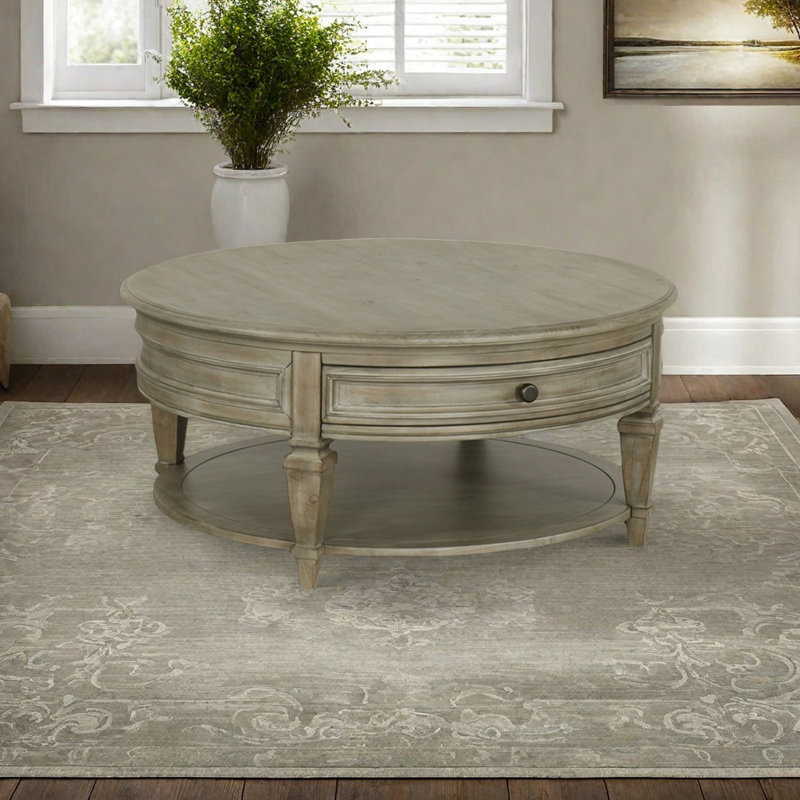 Table basse ronde American Vintage, H 17,7 po x L 43,3 po x l 43,3 po, Gris