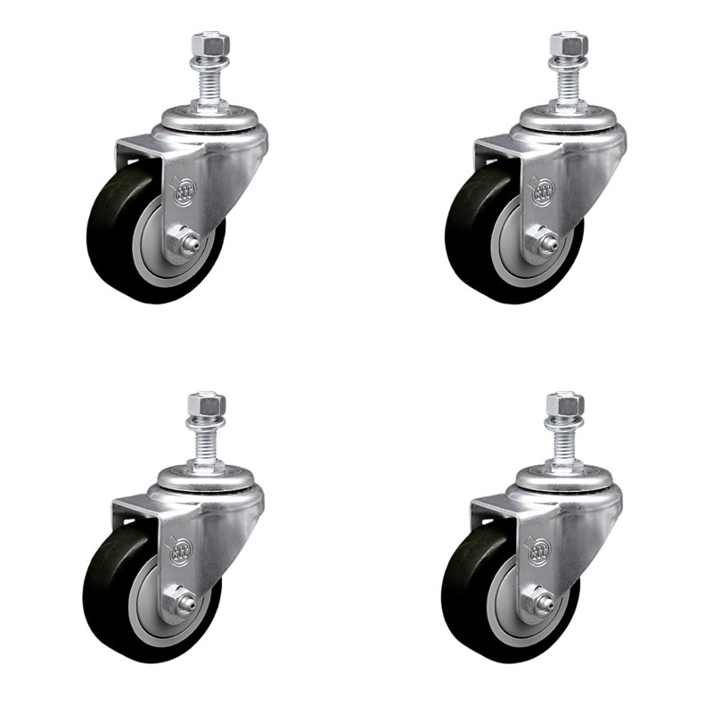 3.5 Inch_ Polyurethane Wheel Swivel ½ Inch Threaded Stem Caster Set SCC