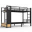 Lit superposé simple TG au-dessus de simple TG pour ados avec tablettes de rangement, tiroirs et panneau perforé, noir-129592008