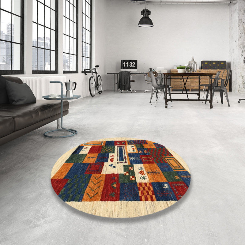 Tapis beige/brun/gris contemporain, Rond 5 pi