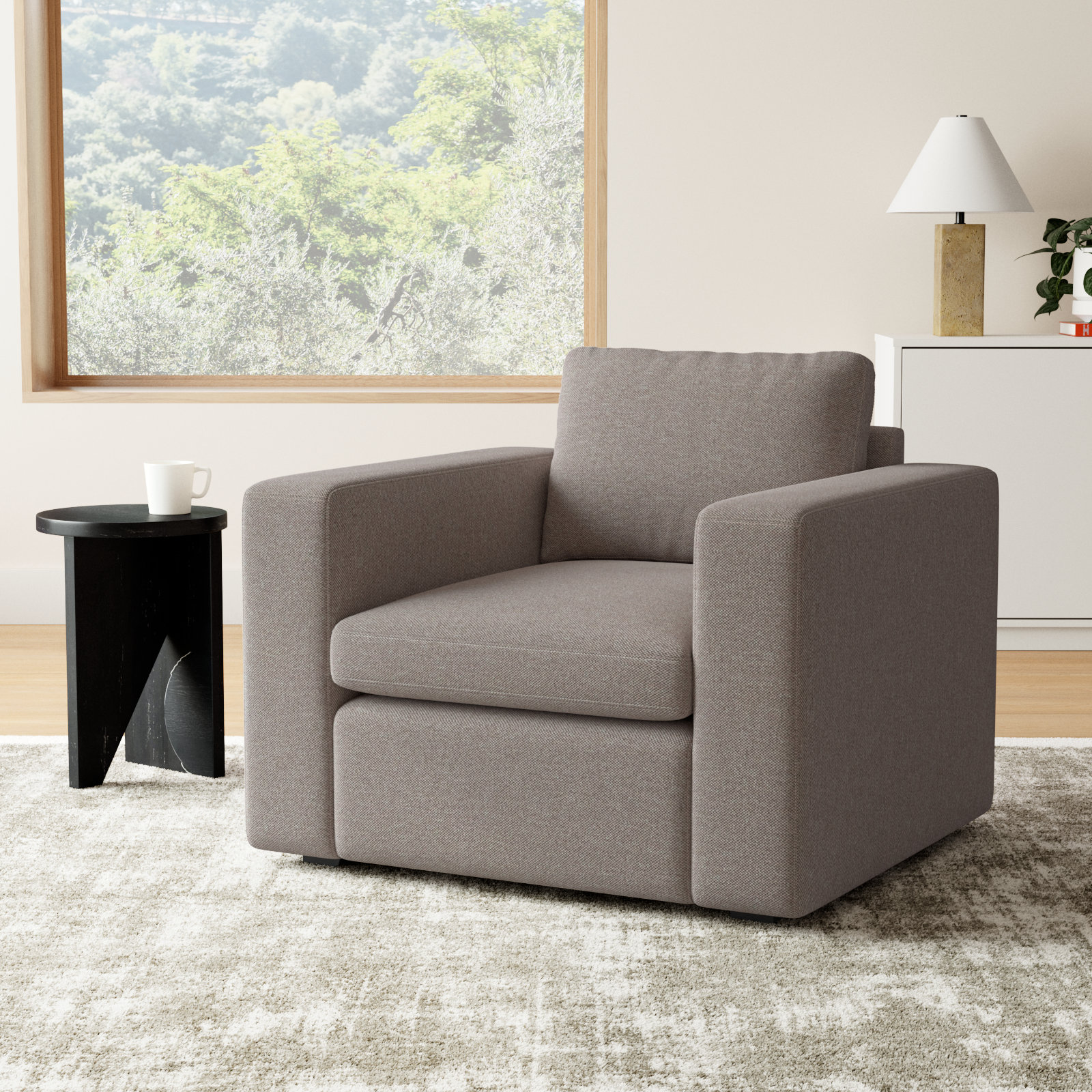 Benedict Oak Armchair, Mushroom Performance Basketweave