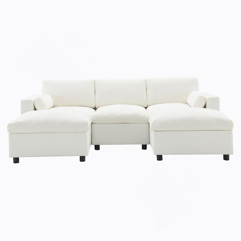 Canapé modulaire confortable en forme de U avec rangement et fonctionnalité de canapé-lit, Blanc
