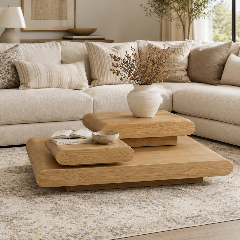 39.3" Natural 3-Piece Modular Stacking Coffee Table