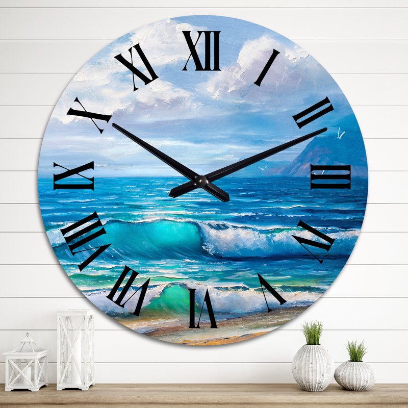 Lumière reflétant les vagues de la mer au bord de la mer - Horloge murale nautique et côtière, Grand
