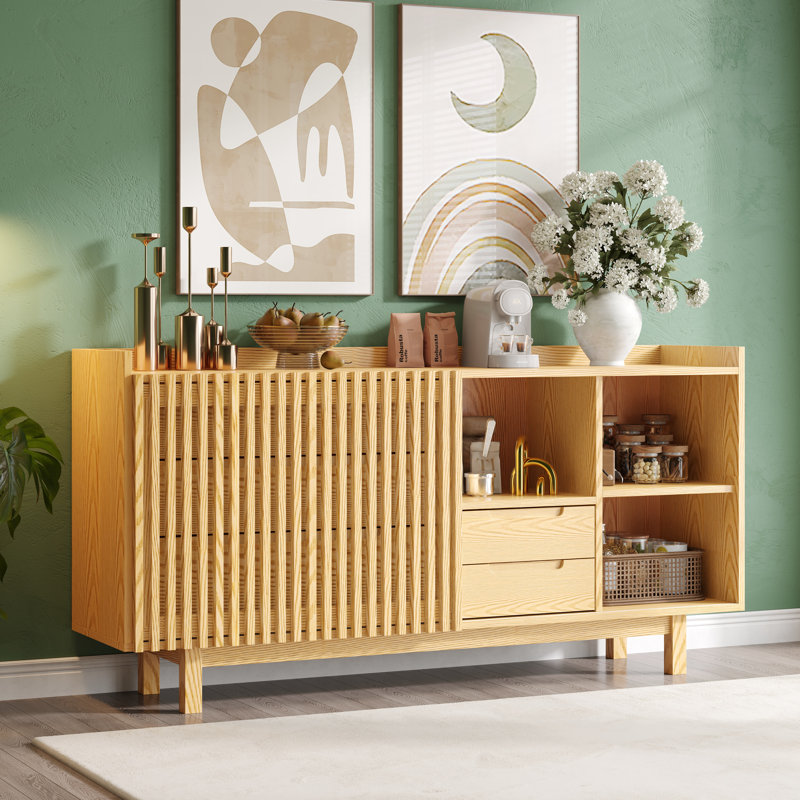 Buffet en bois 63 "63", crédence moderne avec barrière coulissante en bois