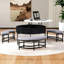 Table basse moderne à plateau relevable avec rangement et 3 repose-pieds blanc et noir