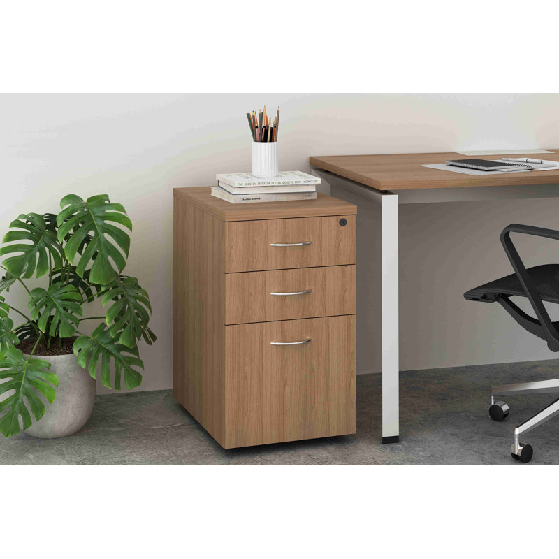 My-Hite Manufactured Wood Vertical Filing Cabinet with 3 Drawers, Secure Interlocks, Durable Casters, Walnut