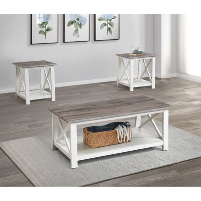 Moderne 3 table pour la décoration intérieure - blanc brun rectangulaire tables basses et carrés de bout arrangement de salon contemporain avec