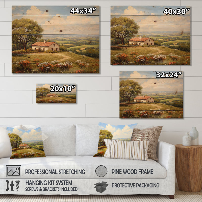 Texas Ranch Horizon I - Paysage moderne, art mural en bois sur bois de pin naturel, H 34 po x l 44 po