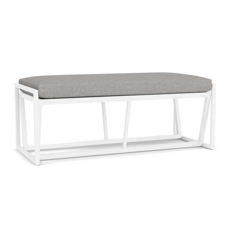 Summit Outdoor Dining Bench, Matte White, Demo Stone