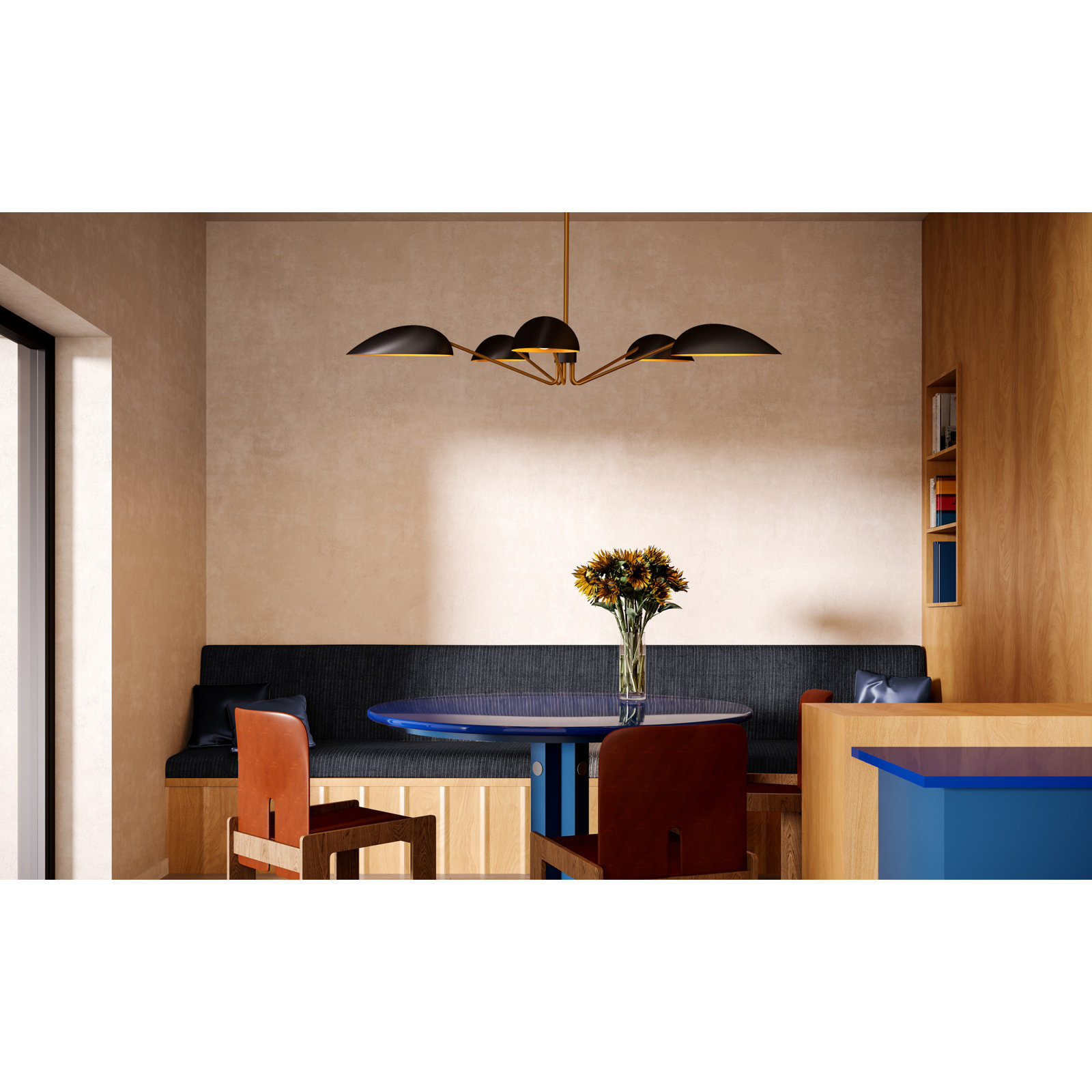 Raelle 5 Light Metal Pendant, Aged Gold/Matte Black