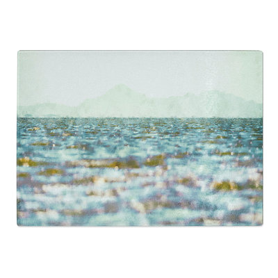 Tempered Glass Mountain Above Ocean Ripples Chopping Board