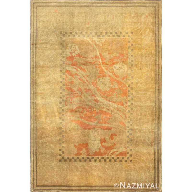 One-of-a-Kind Rectangle 3'9" X 5'8" 1900s Area Rug in Orange/Beige/Gray