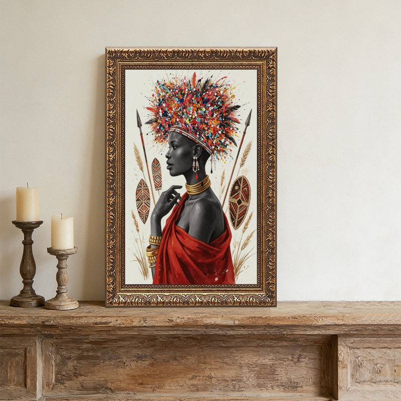 Cadre mural vintage orné de motifs tribaux et de blé – Cadre décoratif doré pour œuvres d'art., L 12 po x l 18 po