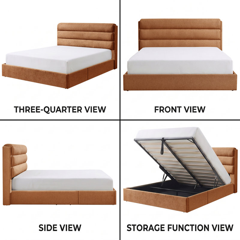 Upholstered Lift-Up Storage Platform Bed, King, Ginkgo Yellow