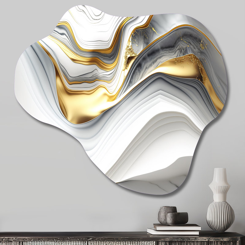 «Abstract Geode Waves Grey V», art mural abstrait asymétrique en métal, sculpture murale en métal, H 22 po x l 30 po x P 1 po