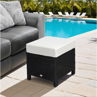 Repose-pieds d'extérieur en rotin avec coussin - Multi-usage - Sièges supplémentaires / Table d'appoint, Osier PE tissé à la main