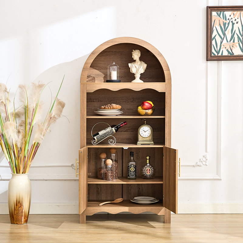 63” Tall Arch Bookcase With Adjustable Shelves, Brown