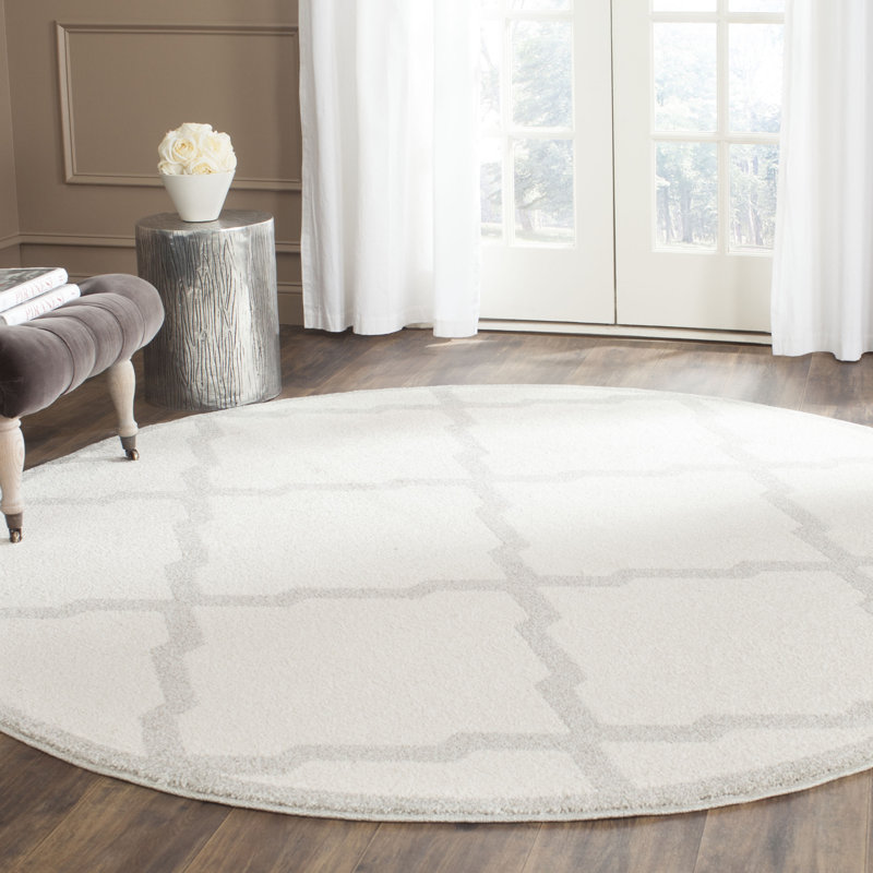 Tapis beige à motif géométrique Ammundsen, Rond 7 pi