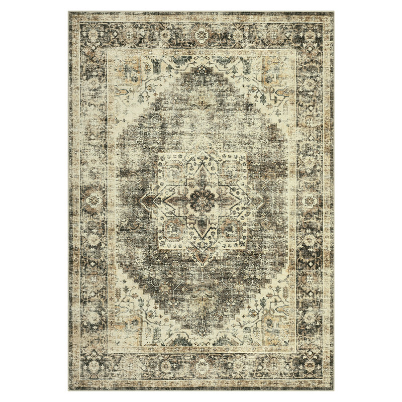 Oriental Machine Washable Area Rug with Rubber Backing for Living Room Non-Slip Indoor Carpet Low-Pile Rug for Bedroom Dining Room Hallway Kitchen Office Playroom Nursery