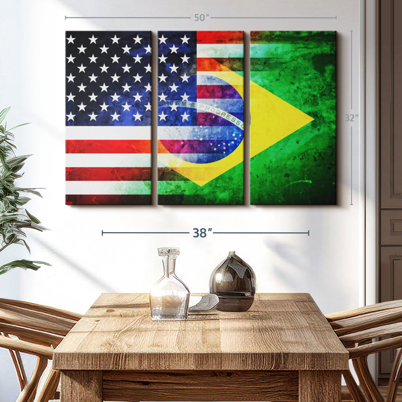 "USA Brésil" sur toile, H 50 po x l 32 po