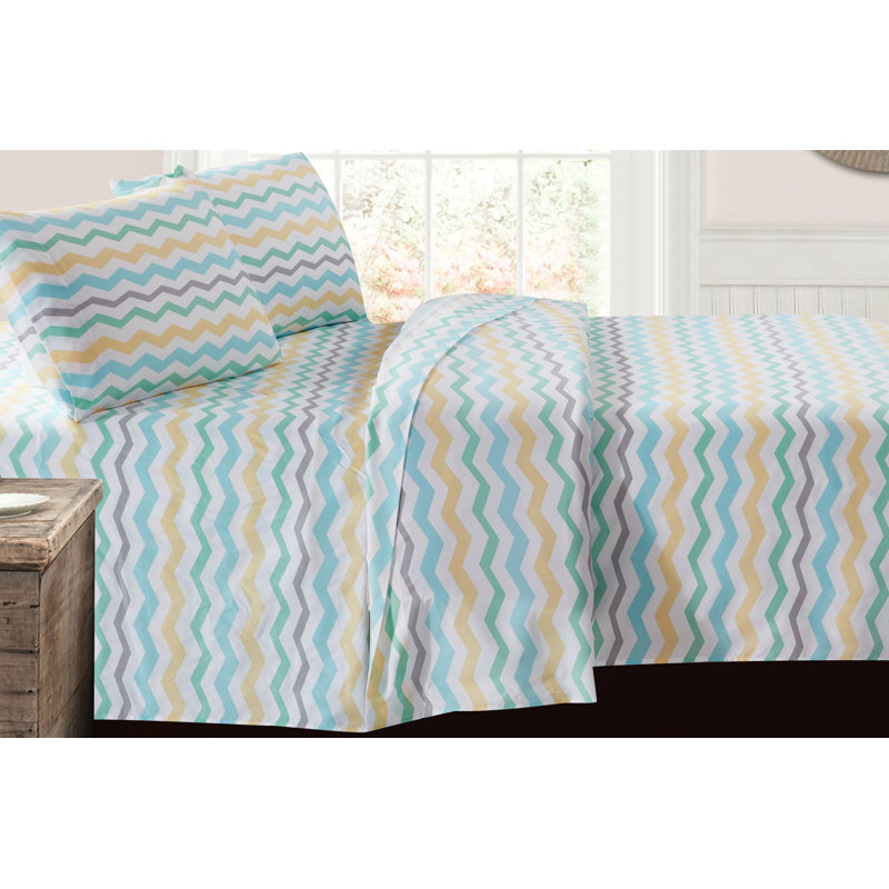 Margarita Percale Chevron Sheet Set, Full Sheet Set with Fitted Sheet and 2 Pillowcases