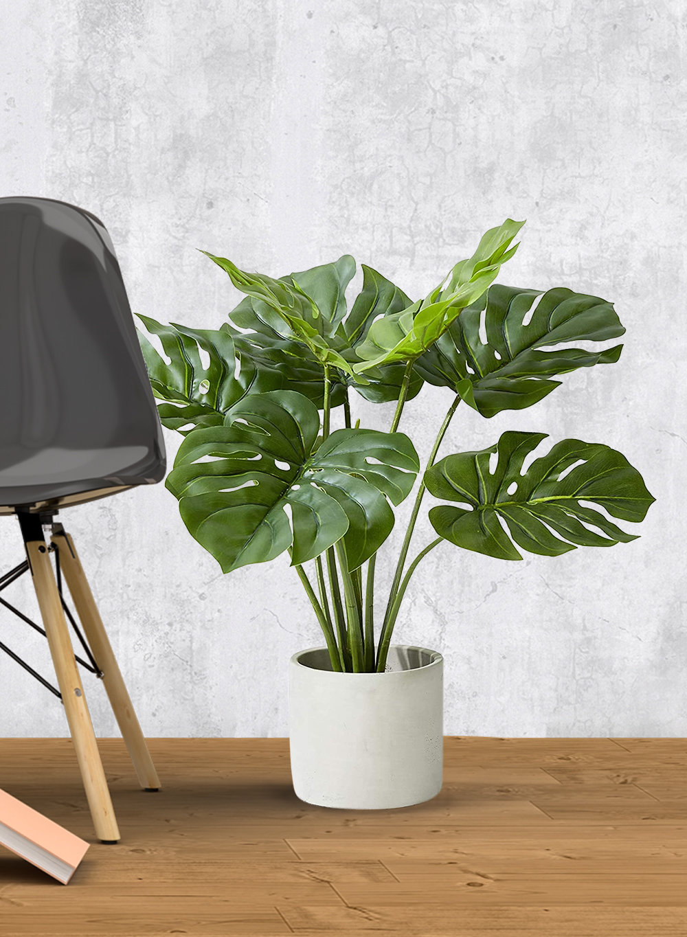 21'' Faux Evergreen Plant in Cement Pot, 1