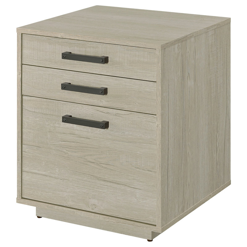 Whitewashed Grey 3-Drawer Home Office File Cabinet