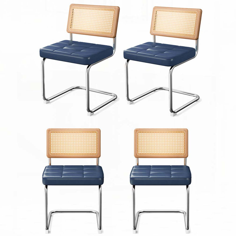 Rattan Dining Chairs Faux Leather Dining Chairs, Blue
