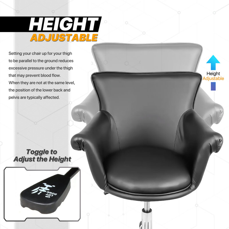 Fauteuil de bureau réglable en similicuir, fauteuil à roulettes moderne, fauteuil de coiffeuse rembourré avec roulettes