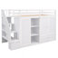 Lit mezzanine fonctionnel avec 3 tablettes, 2 armoires et 2 tiroirs, échelle avec rangement, aucun sommier nécessaire, blanc