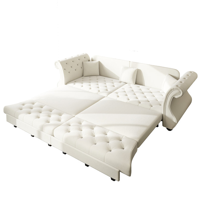 Canapé-lit Chesterfield surdimensionné de 97,6 po, Beige / Blanc, H 34,6 po x l 97,6 po x P 32,7 po
