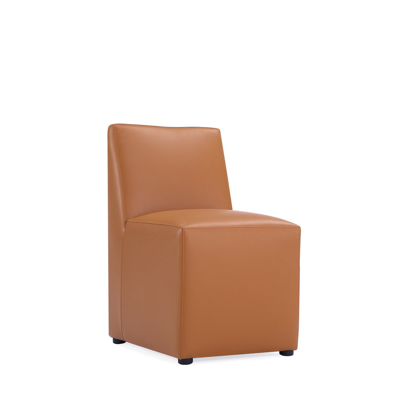 Anna Modern Vegan Leather Upholstered Solid Wood Parsons Chair in Saddle Brown, Saddle