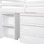 Lit mezzanine double blanc avec fonctions multiples, bureau à roulettes et armoire de bureau multifonctionnelle à trois niveaux avec rangement blanc, fabrication en bois de pin, nombreuses options
