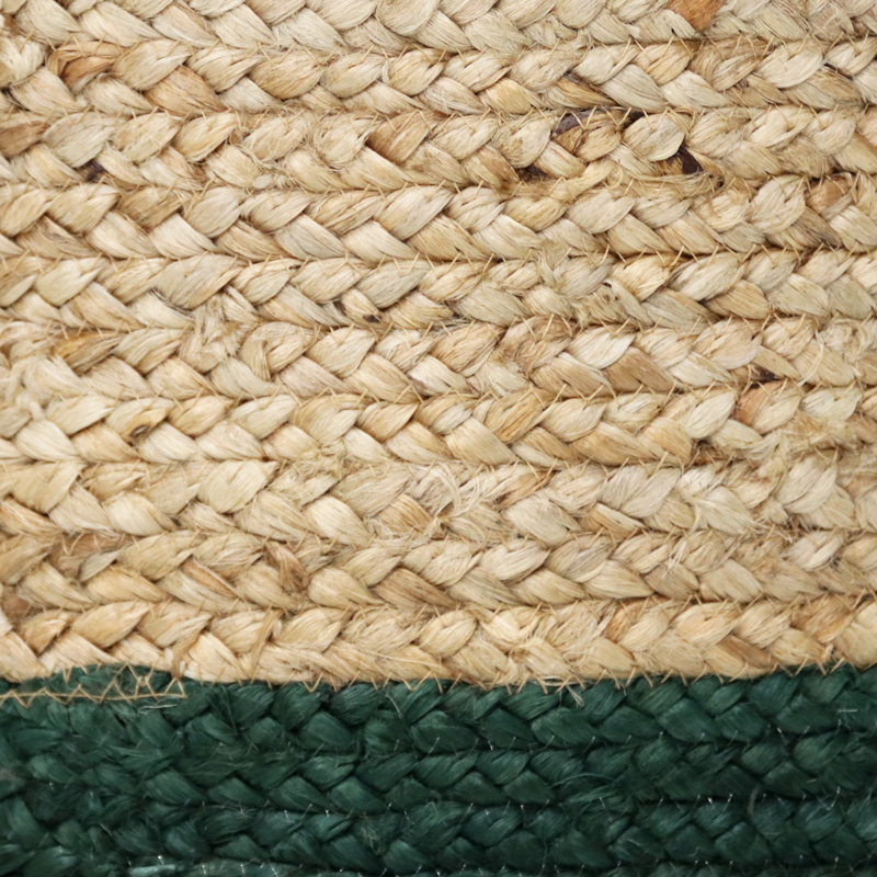 Handmade Round Natural Jute Storage Basket with Green Stripe