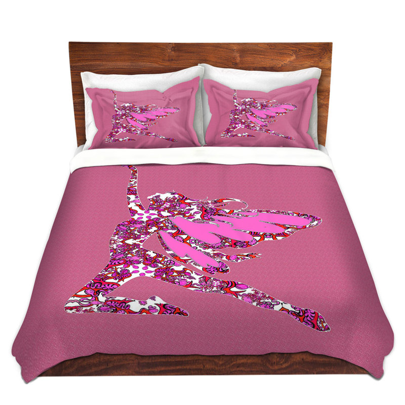 Ensemble de housse de couette fée, 1 housse simple + 1 taie standard, Rose