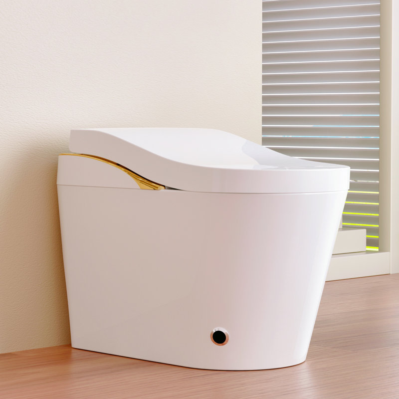 Toilette intelligente moderne sans réservoir d'eau, avec bidet, chasse d'eau automatique, ouverture / fermeture automatique, fonction de protection de la mousse, blanc