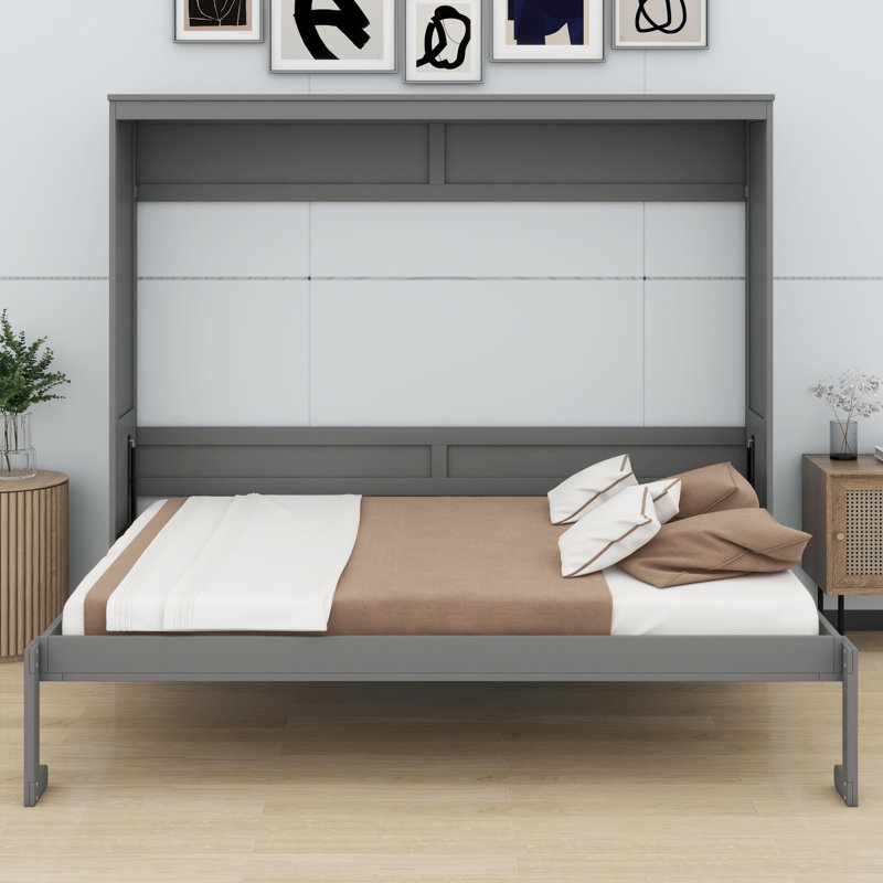 Lit mural multifonctionnel, lit pliable, Gris, Grand lit