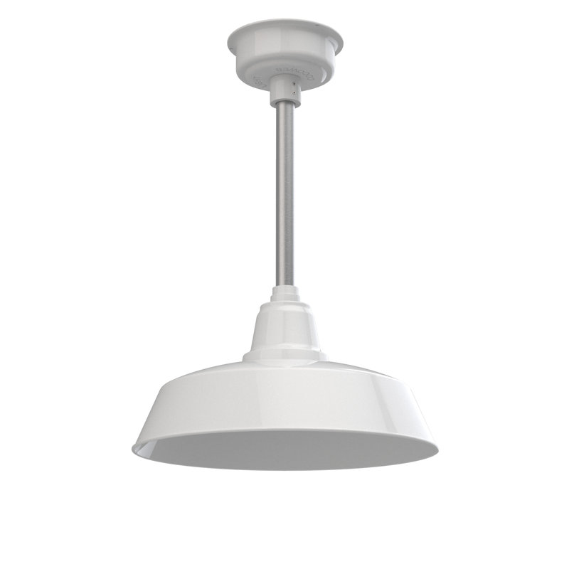 Luminaire suspendu 1 lumière del à simple dôme Vandervliet, H 48 po x l 16 po x p 16 po, Blanc / argent galvanisé