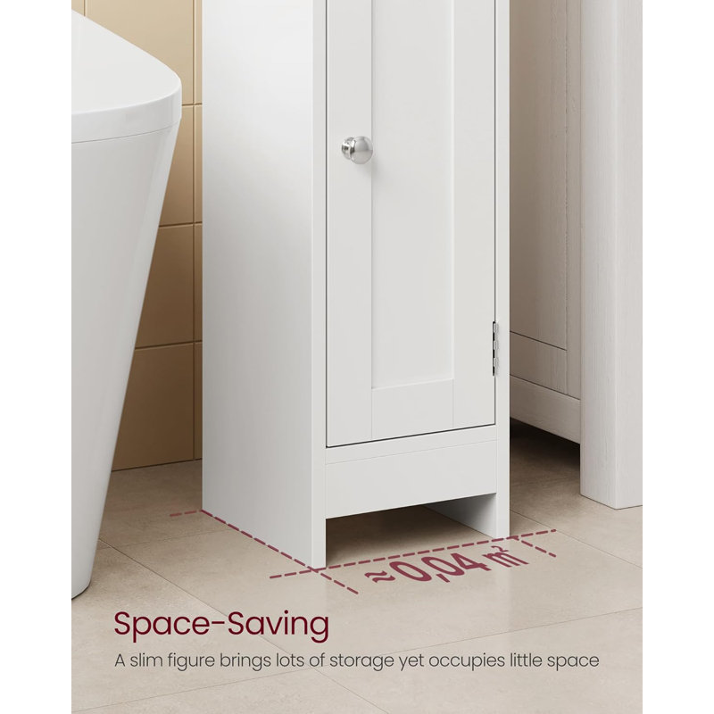 Slim Freestanding Bathroom Storage Cabinet with Door and Adjustable Shelves