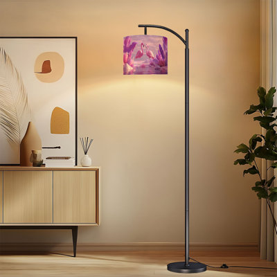 Lampe sur pied à arc avec abat-jour réglable, coucher de soleil magique, plage immaculée, flamants roses, lampe sur pied coquillages, 3 couleurs, intensité variable, haut, poteau avec interrupteur au pied pour la chambre