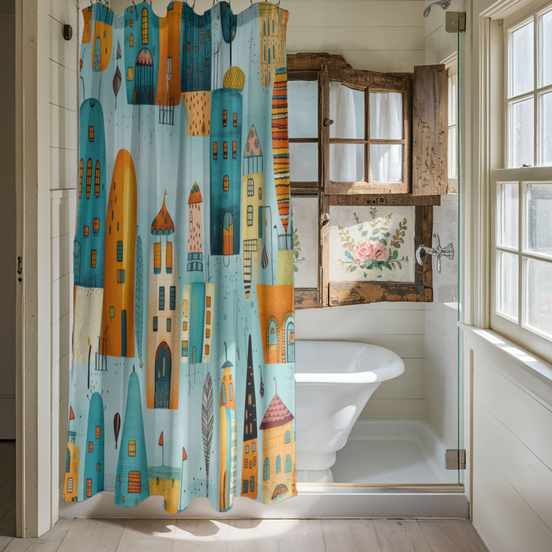 Rideau de douche Chirpy Town - Premium, H 74 po x l 71 po