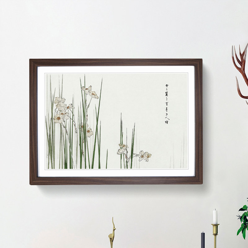 Daffodils by Watanabe Seitei - Framed Print, 62cm H x 87cm W x 2cm D, Walnut Framed