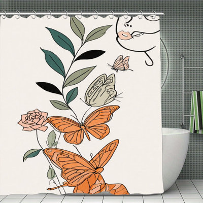 Rideaux de douche papillons et vignes pour salle de bain, 71 x 71