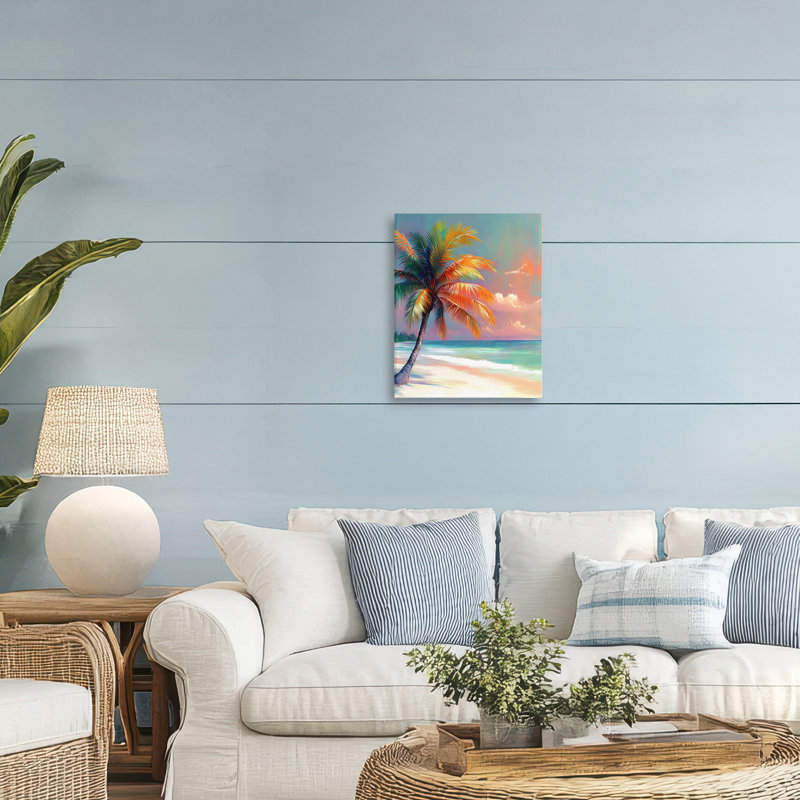 «Sunset Kissed Palm Tree», toile par LSR Design Studio, H 20 po x l 16 po