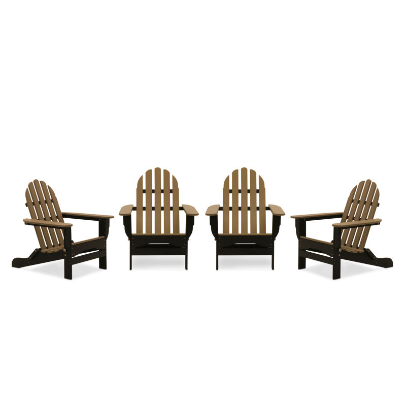 Leighton Foldable Outdoor Adirondack Set, Black/Weathered Wood