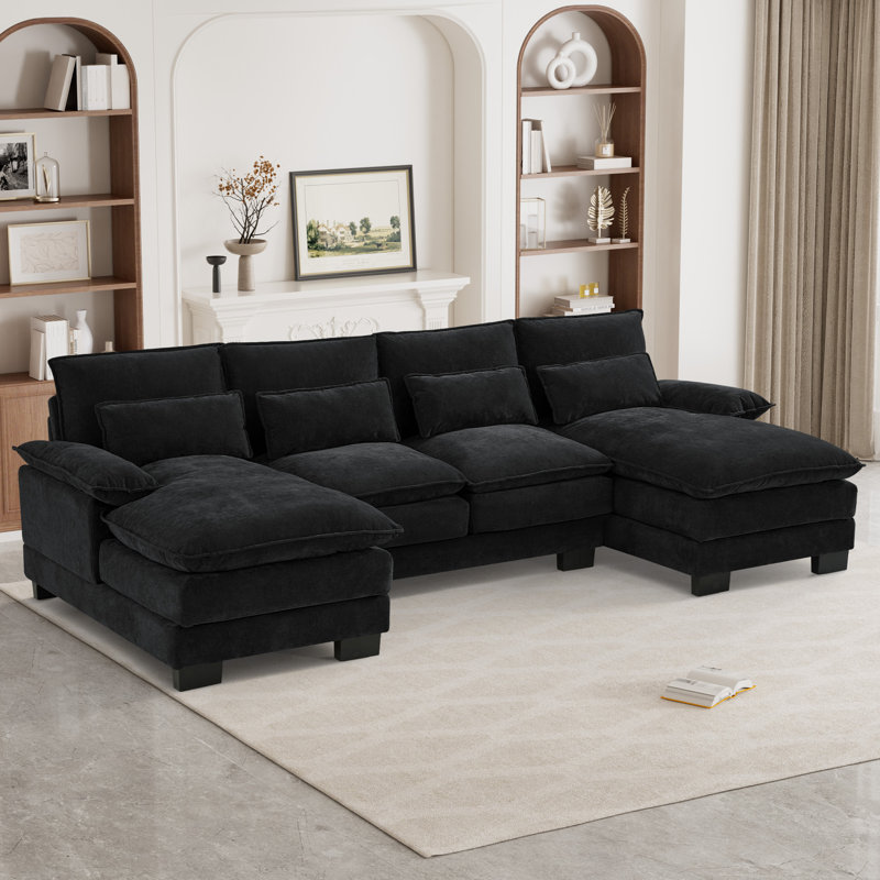 Coussin en U en chenille, Velours côtelé noir